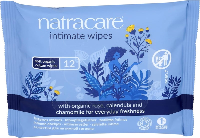 Natracare Organic Cotton Intimate Wipes with Chamomile, Calendula, and French Rose - 12 Wipes per Pack (24 Packs, Total 288 Wipes) - Image 1